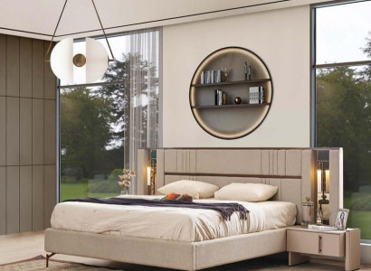 Luxurious bedroom beige double bed 2x nightstands modern furniture