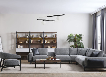 Gray Upholstered Corner Sofa Designer Textile Armchair Living Room Luxury Suite