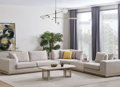 Living room light beige sectional sofa L-shape couch modern textile sofa furniture