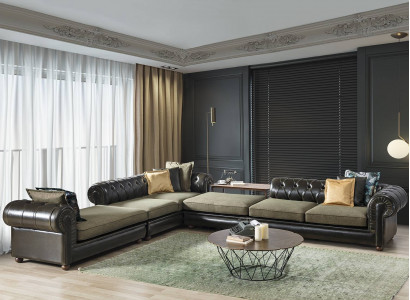 Green-black living room Chesterfield L-shaped sofa upholstery couches new