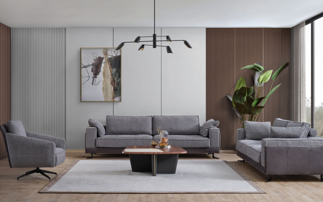 Gray living room upholstered suite four-seater three-seater fabric armchair