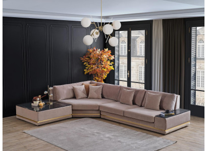 Beige L-shaped designer corner sofa upholstered living landscape luxurious sofa