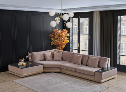 Beige L-shaped designer corner sofa upholstered living landscape luxurious sofa