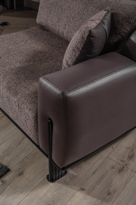 Brown living room leather suite 3-seater sofa armchair coffee table 4-piece set