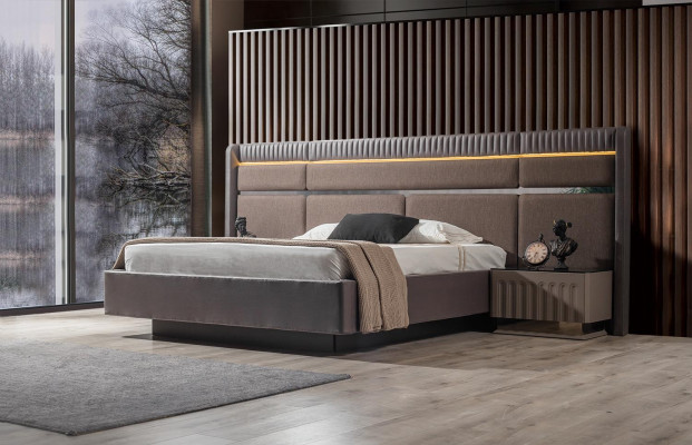 Brown bedroom set bed nightstands wardrobe dressing table