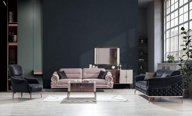 Stylish living room set designer three-seater upholstered armchair coffee table