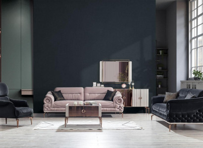 Stylish living room set designer three-seater upholstered armchair coffee table