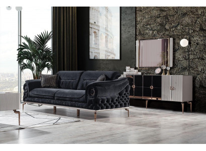 Black Living Room Set Exclusive Sofa Upholstery Armchair RTV Lowboard
