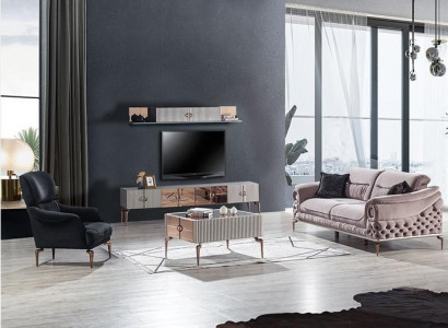 Noble Living Room Set Luxury Upholstered Sofa Designer Armchair TV Lowboard