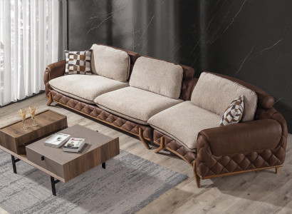 Brown Living Room Set Designer Leather Four-Seater Sofa Coffee Table 2-piece