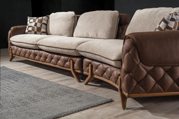 Brown Living Room Set Designer Leather Four-Seater Sofa Coffee Table 2-piece