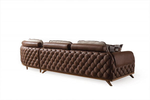 Brown Living Room Set Designer Leather Four-Seater Sofa Coffee Table 2-piece