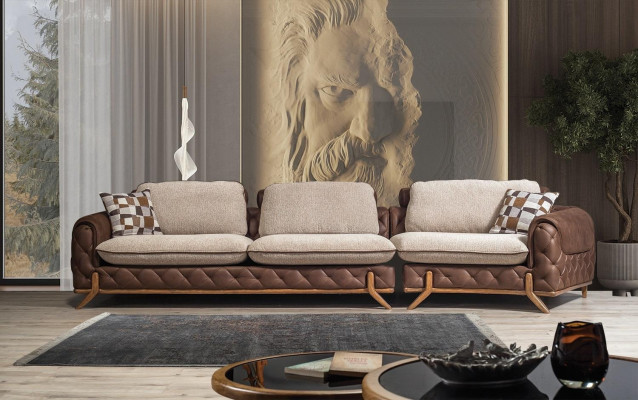Brown Living Room Set Designer Leather Four-Seater Sofa Coffee Table 2-piece
