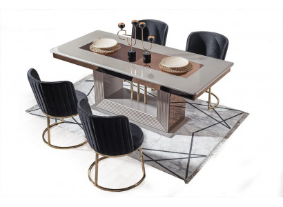 Stylish Dining Room Set Rectangular Dining Table 4x Black Upholstered Chairs