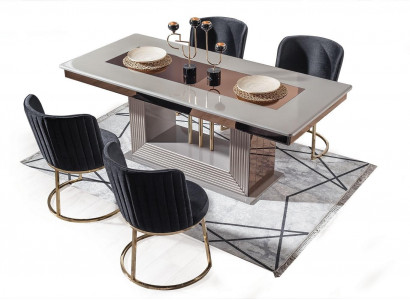 Stylish Dining Room Set Rectangular Dining Table 4x Black Upholstered Chairs