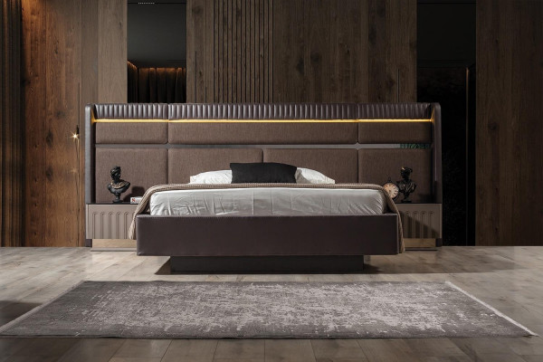 Brown Bedroom Set Modern Double Bed Nightstands 3-Piece Set