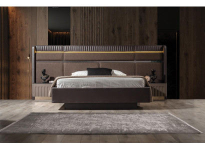 Brown Bedroom Set Modern Double Bed Nightstands 3-Piece Set