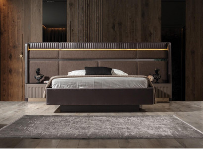Brown Bedroom Set Modern Double Bed Nightstands 3-Piece Set