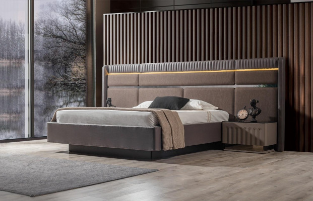 Brown Bedroom Set Modern Double Bed Nightstands 3-Piece Set