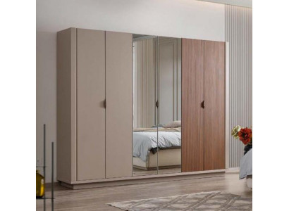 Beige wardrobe bedroom cabinets glass doors 6-door wardrobe