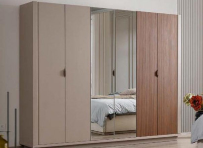 Beige wardrobe bedroom cabinets glass doors 6-door wardrobe