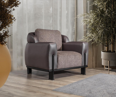 Brown living room set designer textile three-seater upholstered armchair 2-piece set