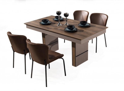 Brown dining room set luxury adjustable dining table 4x textile chairs