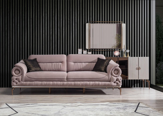 Stylish 3-Seater Living Room Pink Luxury Sofas Upholstered Seating Furniture New