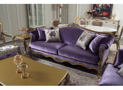 Three-seater sofa 3 seater couches luxury couch velvet baroque rococo violet