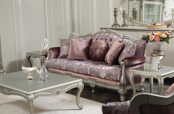 Sofa 3-seater Purple Living Room Classic Design Furniture Sofas Luxury New