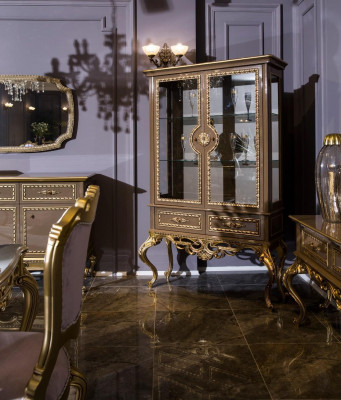 Golden showcase baroque rococo furniture cabinet glass cabinet shelves showcases