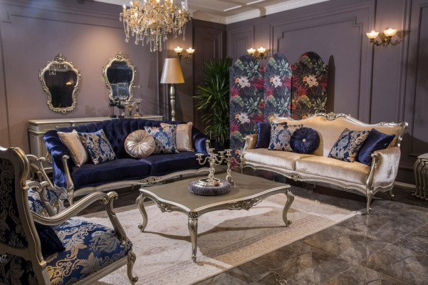 Three-seater luxury sofa, 3-seater sofas, Baroque Rococo fabric design couch