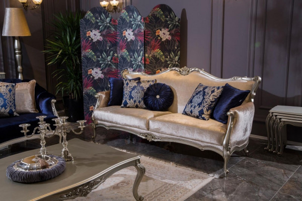 Three-seater luxury sofa, 3-seater sofas, Baroque Rococo fabric design couch