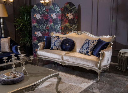 Three-seater luxury sofa, 3-seater sofas, Baroque Rococo fabric design couch