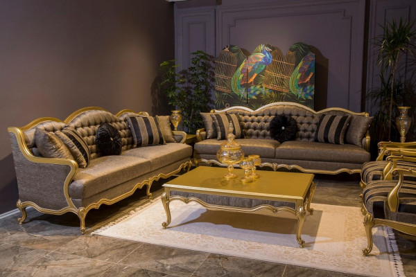 Complete set sofa suite 3+3+1+1 seats sofas coffee table baroque rococo 5-piece