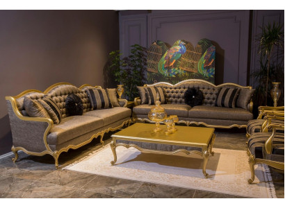 Complete set sofa suite 3+3+1+1 seats sofas coffee table baroque rococo 5-piece