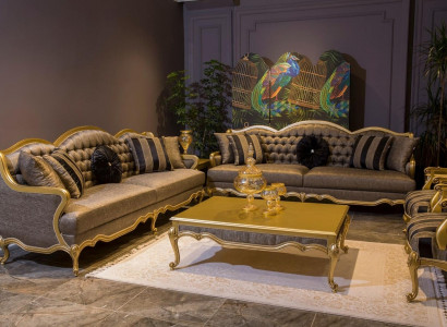 Complete set sofa suite 3+3+1+1 seats sofas coffee table baroque rococo 5-piece