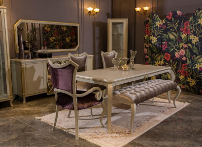 Design dining room set 8-piece dining table chair sideboard display cabinet stool wood