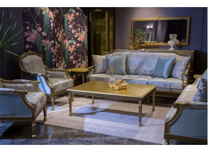 Set sofa suite 3+3+1+1 seat sofas coffee table couches sofa blue 5-piece set