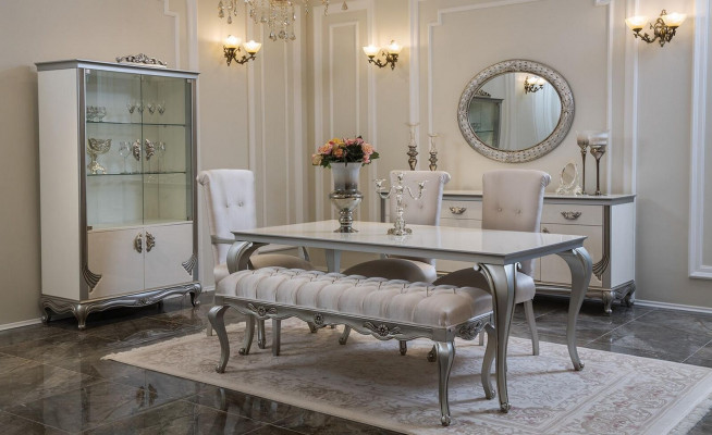 Dining Room Set 9-piece Dining Table Chair Sideboard Display Cabinet Mirror Dining Tables Wood