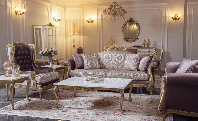 Luxury sofa set coffee table sofas armchair fabric couch set 4-piece velvet