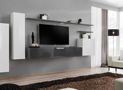 Set 7 pcs Living Room TV Stand Cabinet Wall Cabinet Wall Unit Wood Modern Furniture