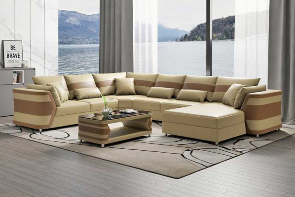 XXL living area sofa U shape large corner sofa leather sofa beige sofas couches