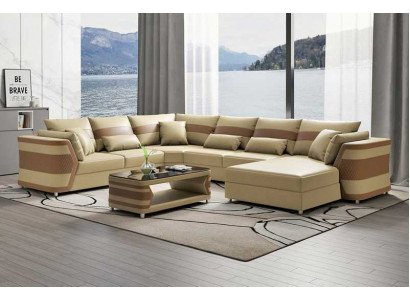 XXL living area sofa U shape large corner sofa leather sofa beige sofas couches