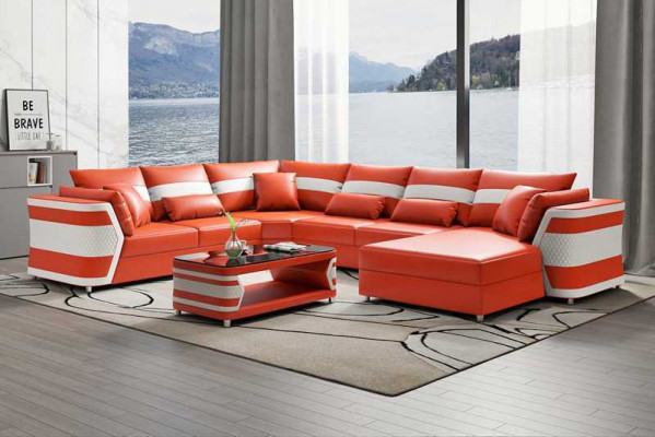 XXL living area sofa U shape large corner sofa leather sofa beige sofas couches