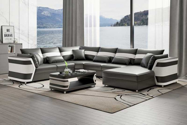 XXL living area sofa U shape large corner sofa leather sofa beige sofas couches