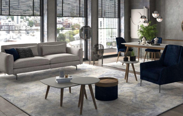 Three-seater couch modern living room furniture textile sofas gray modern style