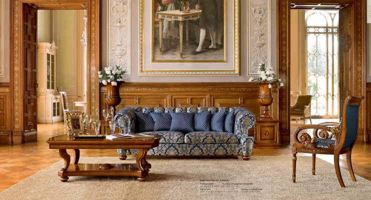 Two-seater sofa 2-seater sofas fabric luxury wood living room furniture blue