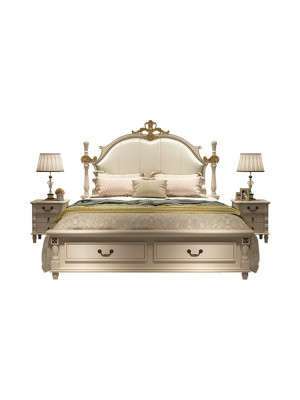 Luxury bed upholstery design double hotel beds royal baroque wood furniture new
