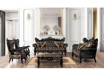 Black Baroque Furniture Sofa Set Couch Upholstered Furniture Table 5-piece